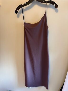 Babaton One-Shoulder Slip Dress in Brown